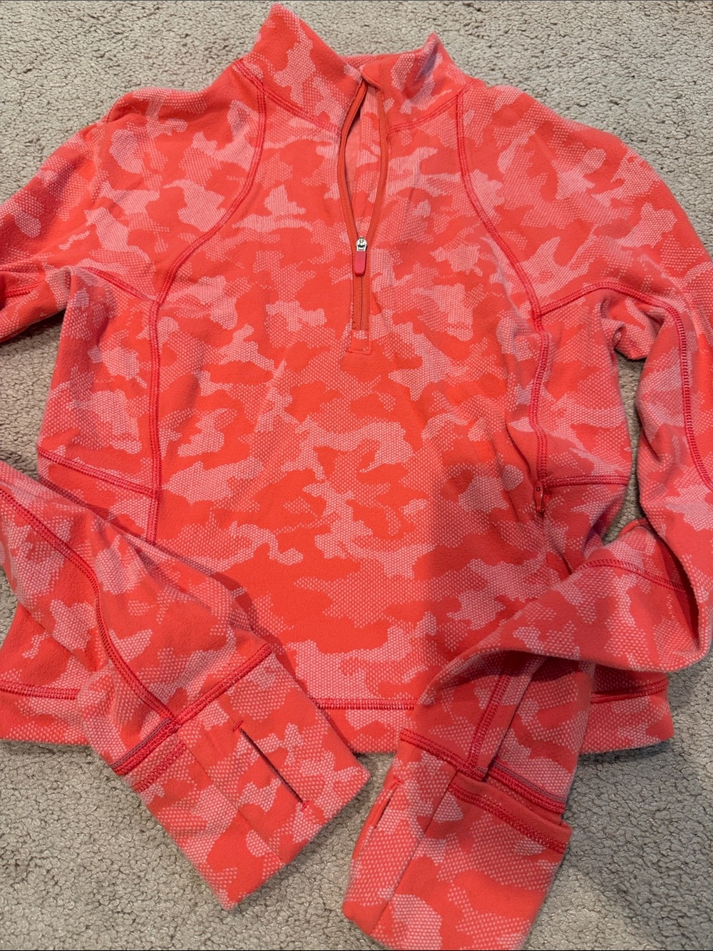 Lululemon Coral Camo Half-Zip Women's Sweater Sz 6